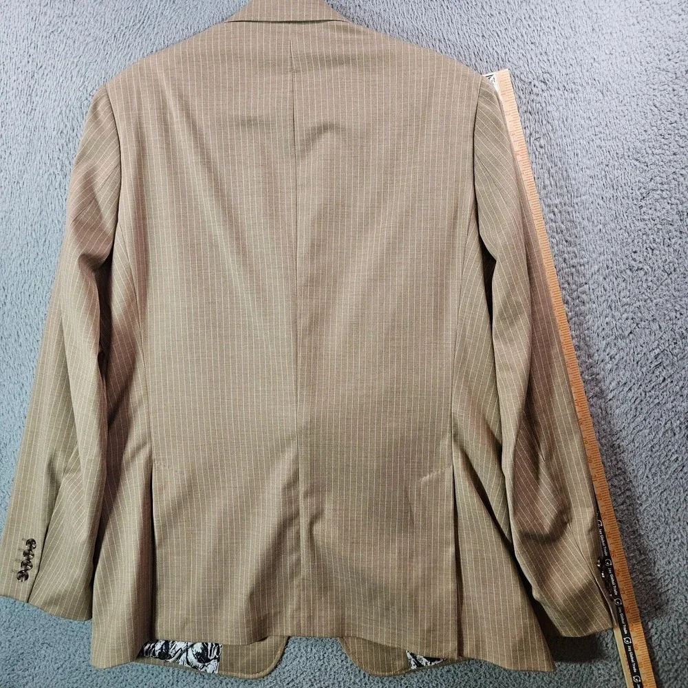 NWT Murano XLT Suit‎ Blazer Jacket Sport Coat Men Tan White Pinstriped
